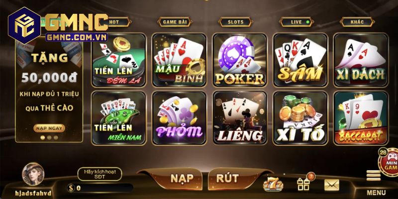 Kho trò chơi được chia thành nhiều sảnh game độc đáo